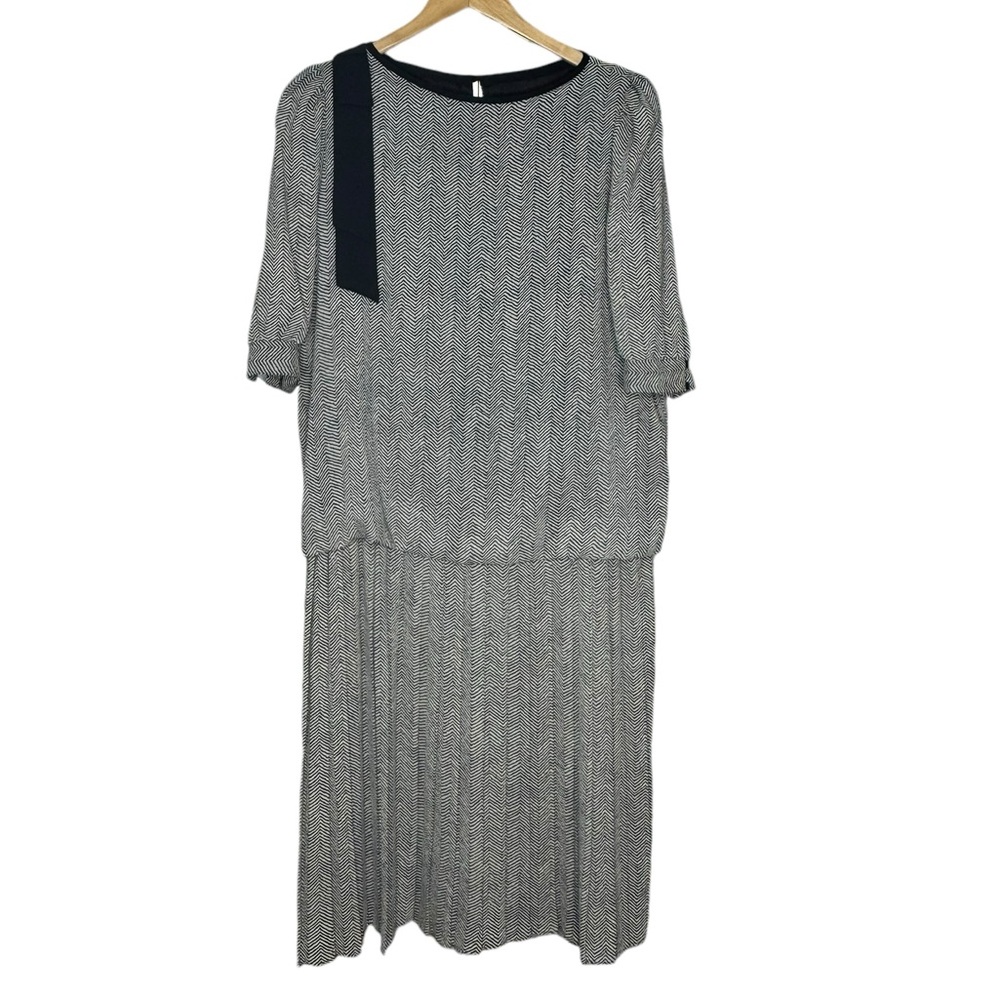 Vintage Pleated Drop Waist Formal Herringbone Dress
